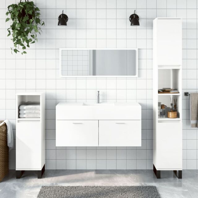Berkfield Home Bathroom Cabinet with Mirror High Gloss White Engineered Wood - image 1