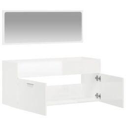 Berkfield Home Bathroom Cabinet with Mirror High Gloss White Engineered Wood - thumbnail 4
