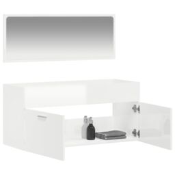 Berkfield Home Bathroom Cabinet with Mirror High Gloss White Engineered Wood - thumbnail 3