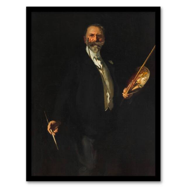 Artery8 John S Sargent Framed Wall Art Artist William Merritt Chase Portrait in Black - Size: A4 - image 1