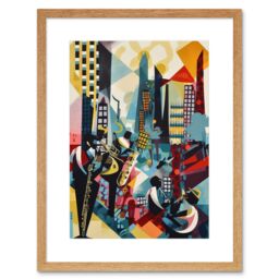 "Artery8 Wall Art Print Jazz Musicians Playing on an Urban Landscape Rooftop Abstract Modern Watercolour Artwork Framed 9X7 Inch - Size: W7"" x H9""" - thumbnail 1