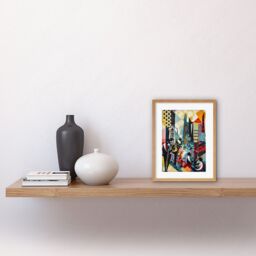 "Artery8 Wall Art Print Jazz Musicians Playing on an Urban Landscape Rooftop Abstract Modern Watercolour Artwork Framed 9X7 Inch - Size: W7"" x H9""" - thumbnail 2