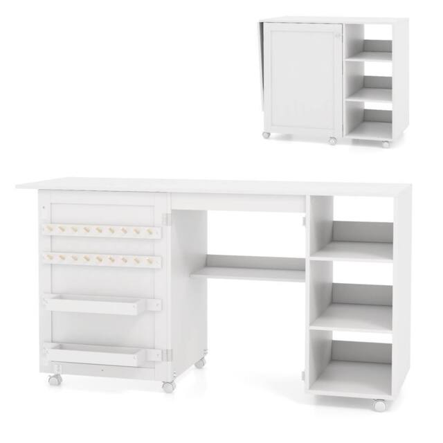 Costway Folding Sewing Table Multifunctional Sewing Machine Craft Station in White - image 1