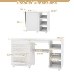 Costway Folding Sewing Table Multifunctional Sewing Machine Craft Station in White - thumbnail 2