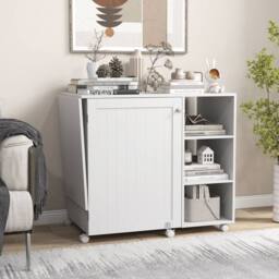 Costway Folding Sewing Table Multifunctional Sewing Machine Craft Station in White - thumbnail 3