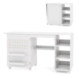 Costway Folding Sewing Table Multifunctional Sewing Machine Craft Station in White