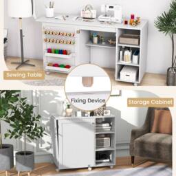 Costway Folding Sewing Table Multifunctional Sewing Machine Craft Station in White - thumbnail 6