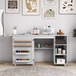 Costway Folding Sewing Table Multifunctional Sewing Machine Craft Station in White - thumbnail 4
