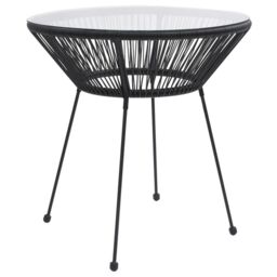 Berkfield Home Garden Dining Table Black Ã˜70x74 cm Rattan & Glass - Size: 70x74 cm - thumbnail 1