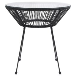 Berkfield Home Garden Dining Table Black Ã˜70x74 cm Rattan & Glass - Size: 70x74 cm - thumbnail 2