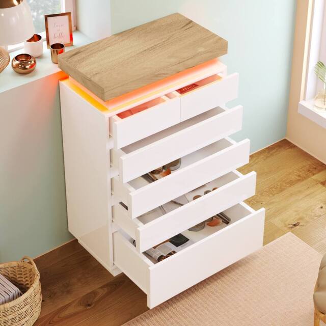 Merax White LED Chest Of Drawers with High Gloss Finish for Living Room - image 1