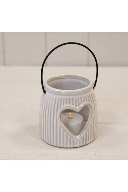 KDMD Natural Ceramic Tealight Holder With Cut Out Heart Detail - image 1