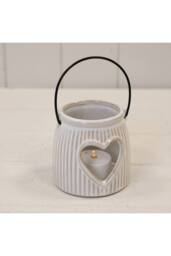 KDMD Natural Ceramic Tealight Holder With Cut Out Heart Detail