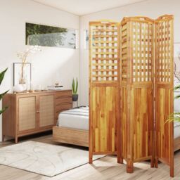 Berkfield Home 4-Panel Room Divider 162x2x180 cm Solid Wood Acacia in Brown - Size: 162 x 2 x 180 cm