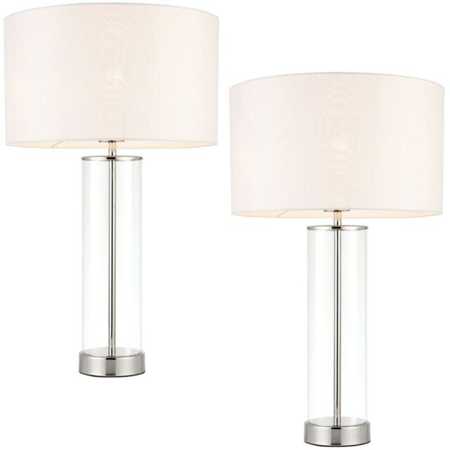 Loops 2 PACK Touch Dimmable Table Lamp Nickel Glass White Shade Modern Bedside Light in Metallics - image 1