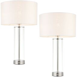 Loops 2 PACK Touch Dimmable Table Lamp Nickel Glass White Shade Modern Bedside Light in Metallics - thumbnail 1