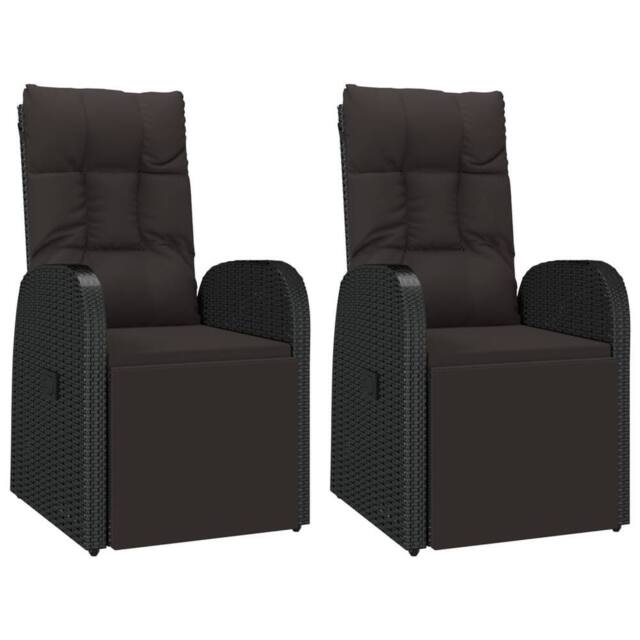 Berkfield Home Reclining Garden Chairs with Cushions 2 pcs Black Poly Rattan - image 1