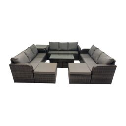 Fimous Rattan Garden Outdoor Furniture Set with Side Table 4 Footstools in Dark Grey - thumbnail 1