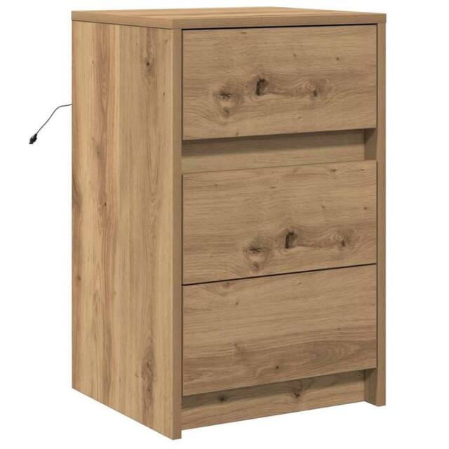 Berkfield Home Bedside Cabinet with LED Lights Artisan Oak Engineered Wood in Brown - image 1