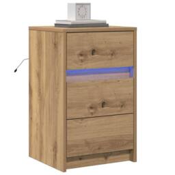 Berkfield Home Bedside Cabinet with LED Lights Artisan Oak Engineered Wood in Brown - thumbnail 3