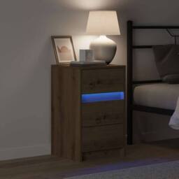 Berkfield Home Bedside Cabinet with LED Lights Artisan Oak Engineered Wood in Brown - thumbnail 4