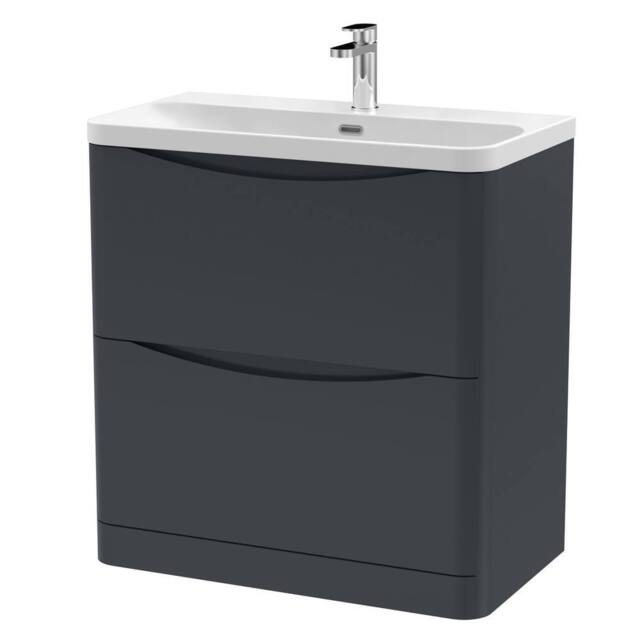 Balterley Bathroom Floor Standing 2 Drawer Vanity, Ceramic Basin, Grey, 800mm in Grey - image 1
