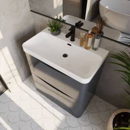 Balterley Bathroom Floor Standing 2 Drawer Vanity, Ceramic Basin, Grey, 800mm in Grey - thumbnail 3