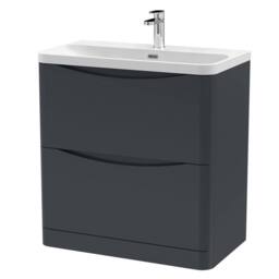 Balterley Bathroom Floor Standing 2 Drawer Vanity, Ceramic Basin, Grey, 800mm in Grey