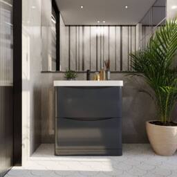 Balterley Bathroom Floor Standing 2 Drawer Vanity, Ceramic Basin, Grey, 800mm in Grey - thumbnail 2