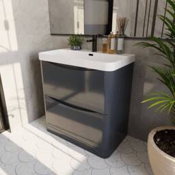 Balterley Bathroom Floor Standing 2 Drawer Vanity, Ceramic Basin, Grey, 800mm in Grey - thumbnail 4