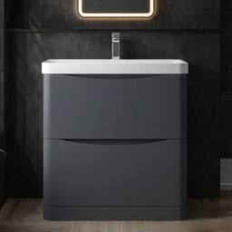Balterley Bathroom Floor Standing 2 Drawer Vanity, Ceramic Basin, Grey, 800mm in Grey - thumbnail 6