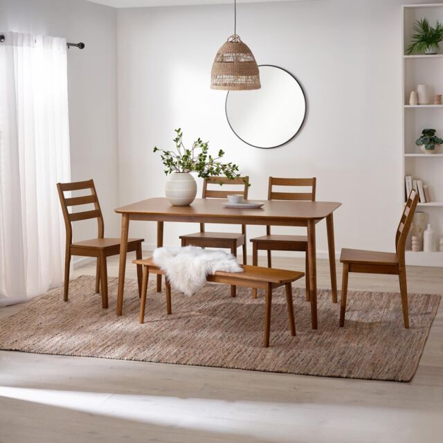 FurnitureboxUK Lynton Large Walnut Effect Wooden Dining Table with 4 Chairs & Bench - image 1