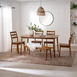 FurnitureboxUK Lynton Large Walnut Effect Wooden Dining Table with 4 Chairs & Bench - thumbnail 1