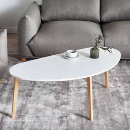 Wyld and Coco White Laminated Wood Coffee Table Pine Wood Legs Irregular Oversized