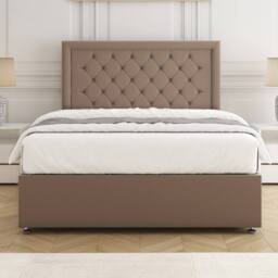 "BSSPOKE Nova Plush Velvet Divan Bed Set 24"" Headboard & Mattress No Drawers in Taupe - Size: Super King" - thumbnail 1