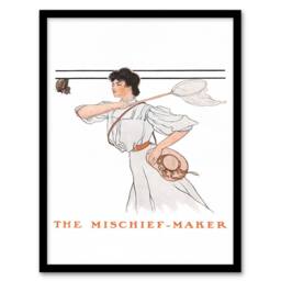Artery8 Edward Penfield Framed Wall Art Mischief Maker Woman With Butterfly Net in White - Size: A4 - thumbnail 1