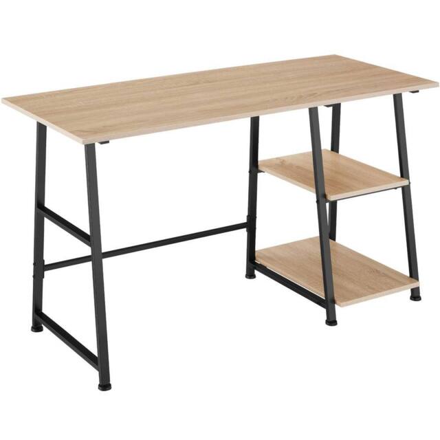 tectake Desk Paisley - Trapezoidal Frame, Shelf With 2 Storage Compartments in Light Oak - image 1