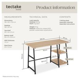 tectake Desk Paisley - Trapezoidal Frame, Shelf With 2 Storage Compartments in Light Oak - thumbnail 6