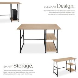 tectake Desk Paisley - Trapezoidal Frame, Shelf With 2 Storage Compartments in Light Oak - thumbnail 3