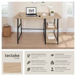 tectake Desk Paisley - Trapezoidal Frame, Shelf With 2 Storage Compartments in Light Oak - thumbnail 2