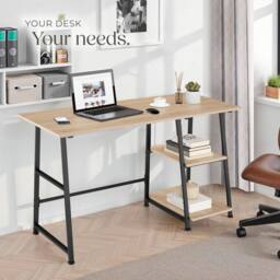tectake Desk Paisley - Trapezoidal Frame, Shelf With 2 Storage Compartments in Light Oak - thumbnail 7