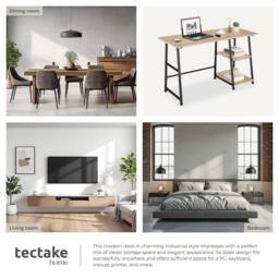 tectake Desk Paisley - Trapezoidal Frame, Shelf With 2 Storage Compartments in Light Oak - thumbnail 5
