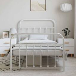 Berkfield Home Metal Bed Frame with Headboard & Footboard White 100x190 cm - thumbnail 4