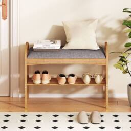Gymax 2-Tier Shoe Rack With Padded Cushion & Shelf Shoe Bench For Entryway in Grey - thumbnail 7