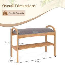 Gymax 2-Tier Shoe Rack With Padded Cushion & Shelf Shoe Bench For Entryway in Grey - thumbnail 8