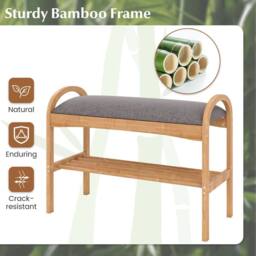 Gymax 2-Tier Shoe Rack With Padded Cushion & Shelf Shoe Bench For Entryway in Grey - thumbnail 5