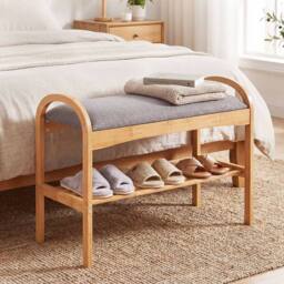 Gymax 2-Tier Shoe Rack With Padded Cushion & Shelf Shoe Bench For Entryway in Grey - thumbnail 6