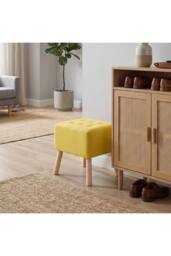 Living and Home Linen Upholstered Footstool in Yellow - thumbnail 2