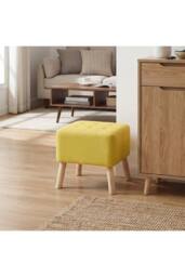 Living and Home Linen Upholstered Footstool in Yellow - thumbnail 1