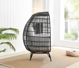 FurnitureboxUK Grey Rattan Garden Egg Chair in PE Resin Rattan for Outdoors & 15cm Luxuriously Thick Cushions - Patio Chair in Black - thumbnail 5